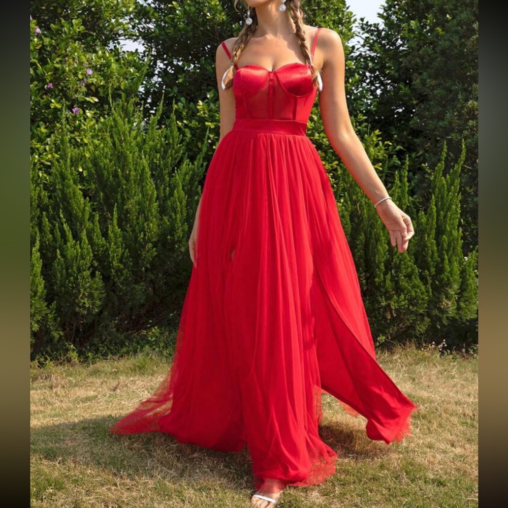 Luxe mesh satin party formal dress - Picture 1 of 6